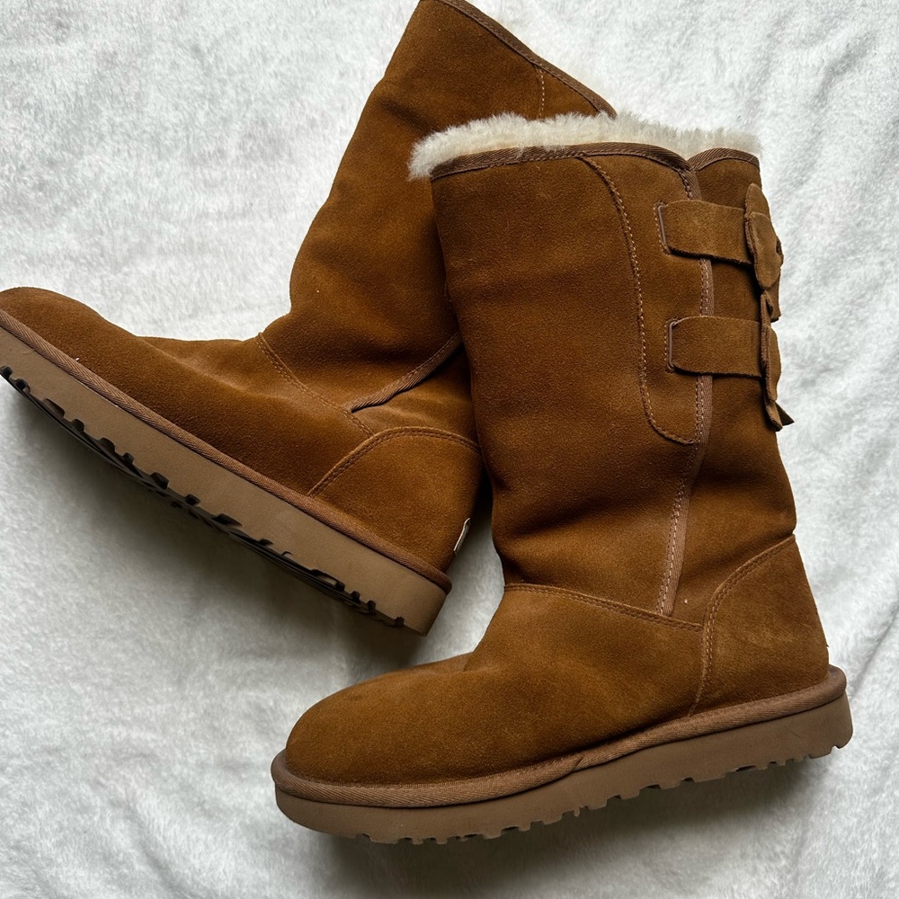 UGG Tan Suede Winter Boots with Bows